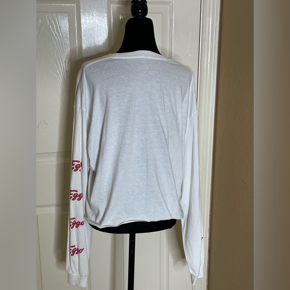 NWOT Kellogg's Women's Size XL Long Sleeve Eggo Waffle Logo Crop Top Raw Hem - Picture 12 of 16